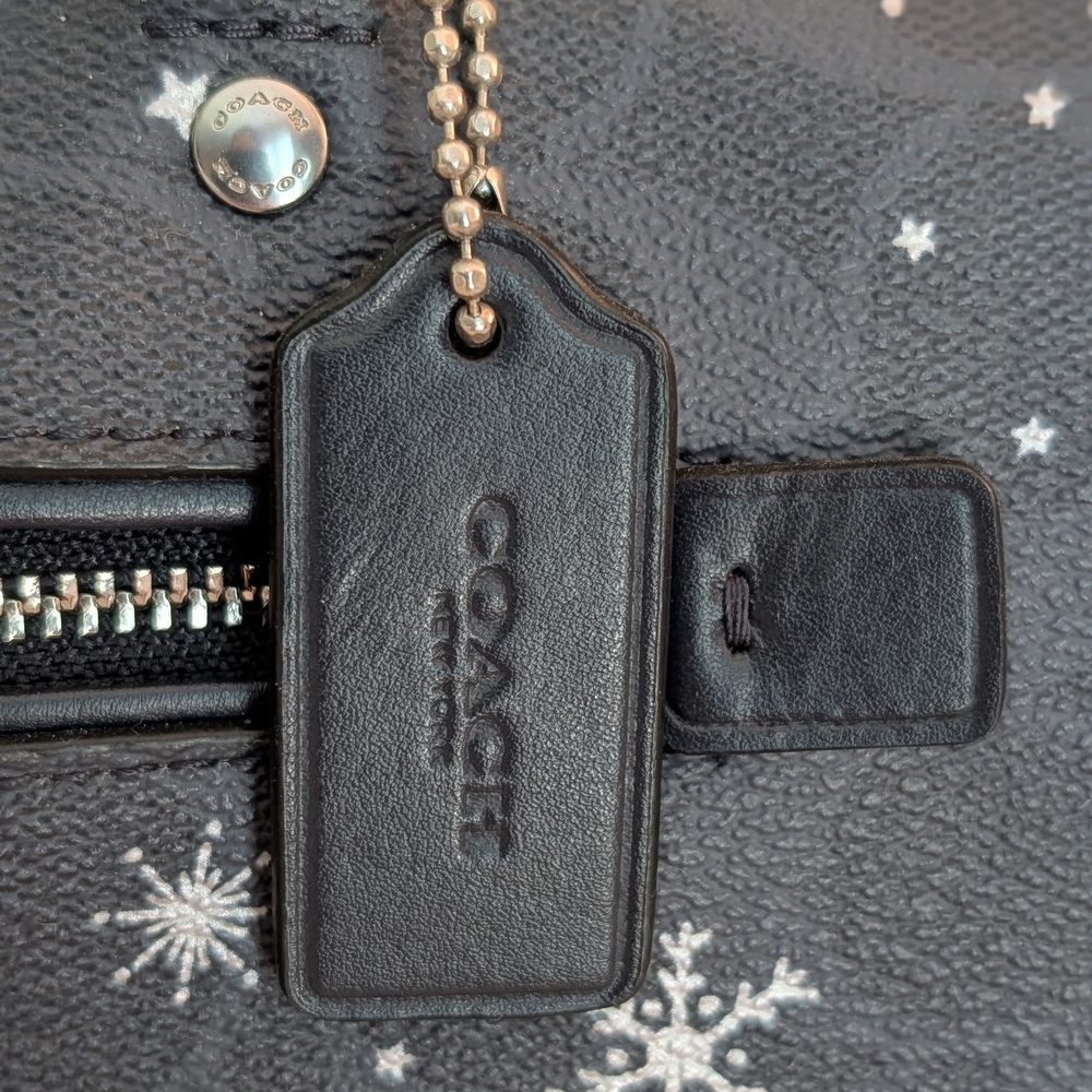 Coach Rowan Navy Blue Signature White Snowflakes Satchel Crossbody - Picture 2 of 10